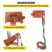 VEVOR Tree Climbing Spikes, 1 Pair Stainless Steel Pole Climbing Spurs, with Adjustable Straps and Cow Leather Padding, Arborist Equipment for Climbers, Logging, Hunting Observation, Fruit Picking