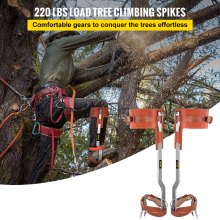 VEVOR Tree Climbing Spikes, 1 Pair Stainless Steel Pole Climbing Spurs, w/ Adjustable Straps and Cow Leather Padding, Arborist Equipment for Climbers, Logging, Hunting Observation, Fruit Picking