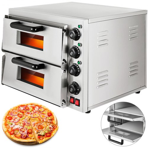 VEVOR 14'' Commercial Pizza Oven Countertop,110V 3000W Stainless Steel Electric Pizza Oven,Electric Countertop Pizza Double Deck Layer Multipurpose Snack Oven for Restaurant Home Pizza Pretzels Baked.