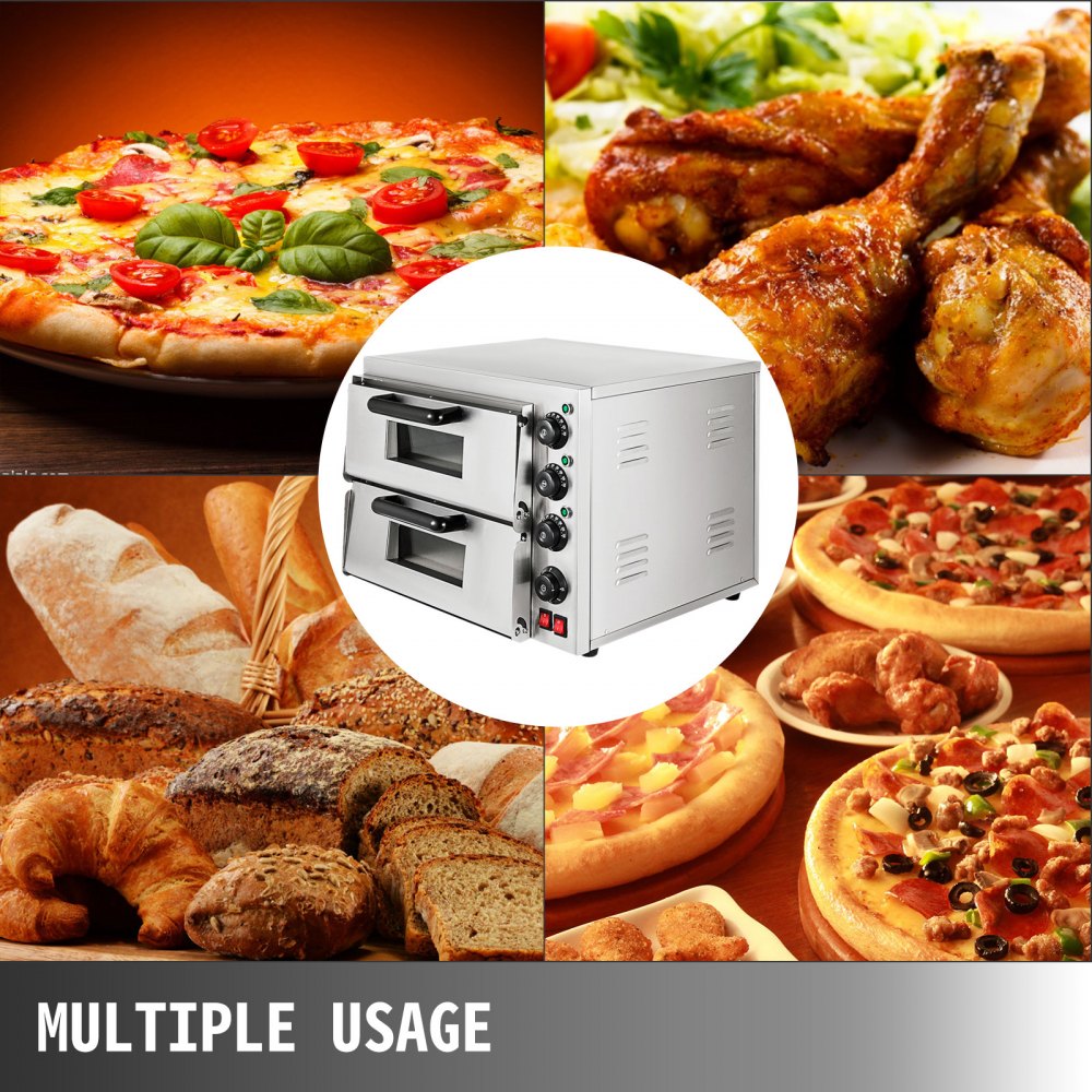 VEVOR 14'' Commercial Pizza Oven Countertop,110V 3000W Stainless Steel Electric Pizza Oven,Electric Countertop Pizza Double Deck Layer Multipurpose Snack Oven for Restaurant Home Pizza Pretzels Baked.