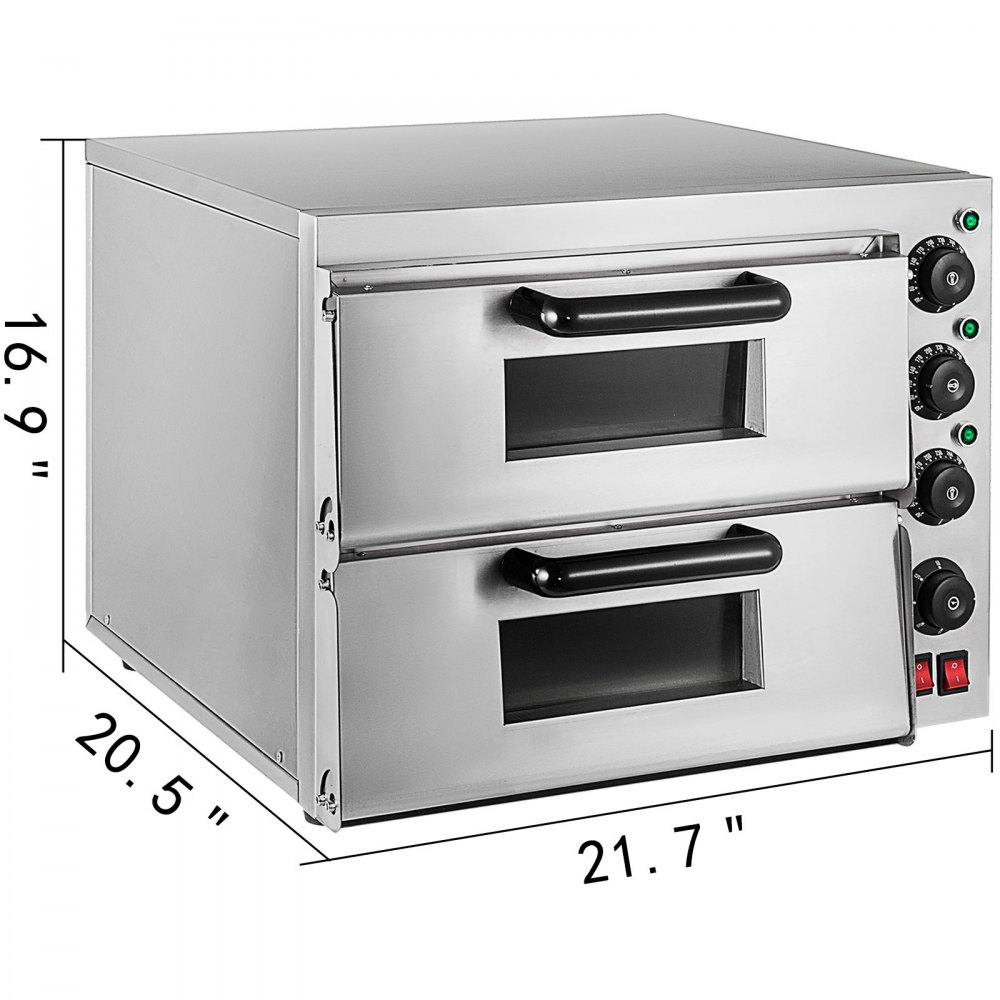 VEVOR 14'' Commercial Pizza Oven Countertop,110V 3000W Stainless Steel Electric Pizza Oven,Electric Countertop Pizza Double Deck Layer Multipurpose Snack Oven for Restaurant Home Pizza Pretzels Baked.
