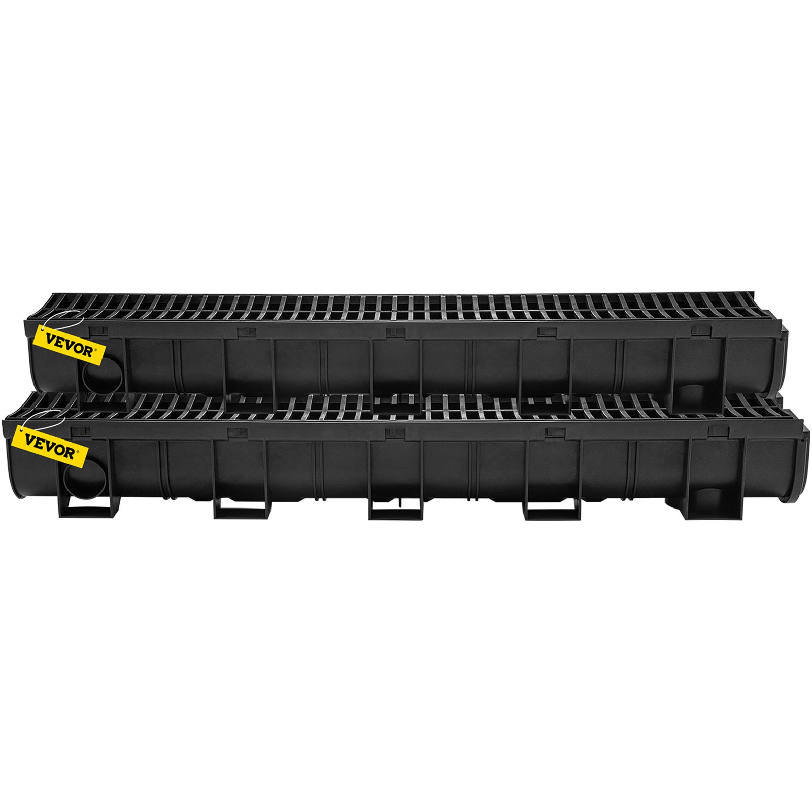 VEVOR Trench Drain System,5.8x5.2x39.4-Inch HDPE Drainage Trench,Channel Drain with Plastic Grate,Black Plastic Garage Floor Drain,3x39 Trench Drain Grate,with 3 End Caps, for Garden, Driveway-3 Pack