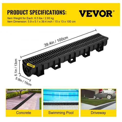 ZJKXJH Channel Drains Outdoor 1 M, Drainage Trench System/Garden Patio Grates Kit Floor Concrete Non-Slip for Culvert, Muds Rain Gutter with U Metal (Color : LxWxH, Size : 100x25x12.5cm/39x10x5in