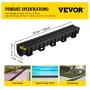 VEVOR Trench Drain System, Channel Drain with Plastic Grate, 150x130MM HDPE Drainage Trench, Black Plastic Garage Floor Drain, 6x39 Trench Drain Grate, with 6 End Caps, for Garden, Driveway-6 Pack