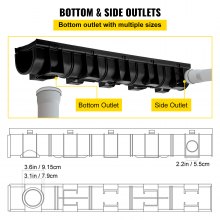 VEVOR Trench Drain System, Channel Drain with Plastic Grate, 150x130MM HDPE Drainage Trench, Black Plastic Garage Floor Drain, 6x39 Trench Drain Grate, with 6 End Caps, for Garden, Driveway-6 Pack