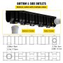 VEVOR trench drain system showing bottom and side outlets with size details.