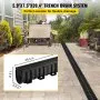 VEVOR Trench Drain System, Channel Drain with Plastic Grate, 5.9x7.5-Inch HDPE Drainage Trench, Black Plastic Garage Floor Drain, 5x39 Trench Drain Grate, with 5 End Caps, for Garden, Driveway-5 Pack