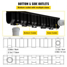 VEVOR Trench Drain System, Channel Drain with Plastic Grate, 5.9x7.5-Inch HDPE Drainage Trench, Black Plastic Garage Floor Drain, 5x39 Trench Drain Grate, with 5 End Caps, for Garden, Driveway-5 Pack