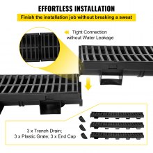 VEVOR Trench Drain System, 5.7x3.1x39-Inch HDPE Drainage Trench,Channel Drain with Plastic Grate, Black Plastic Garage Floor Drain, 3x39 Trench Drain Grate, for Garden, Driveway-3 Pack