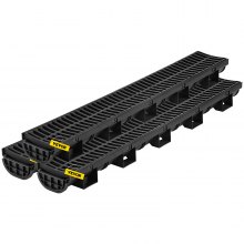 VEVOR Trench Drain System, Channel Drain with Plastic Grate, 145x79MM HDPE Drainage Trench, Black Plastic Garage Floor Drain, 3x39 Trench Drain Grate, with 3 End Caps, for Garden, Driveway-3 Pack