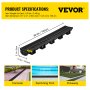 VEVOR trench drain system with dimensions and weight, ideal for concrete, pools, driveways.