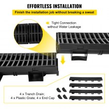 VEVOR Drainage Trench Driveway Channel Drain Kit Plastic Grate-5.8"x3.1"-4 Pack