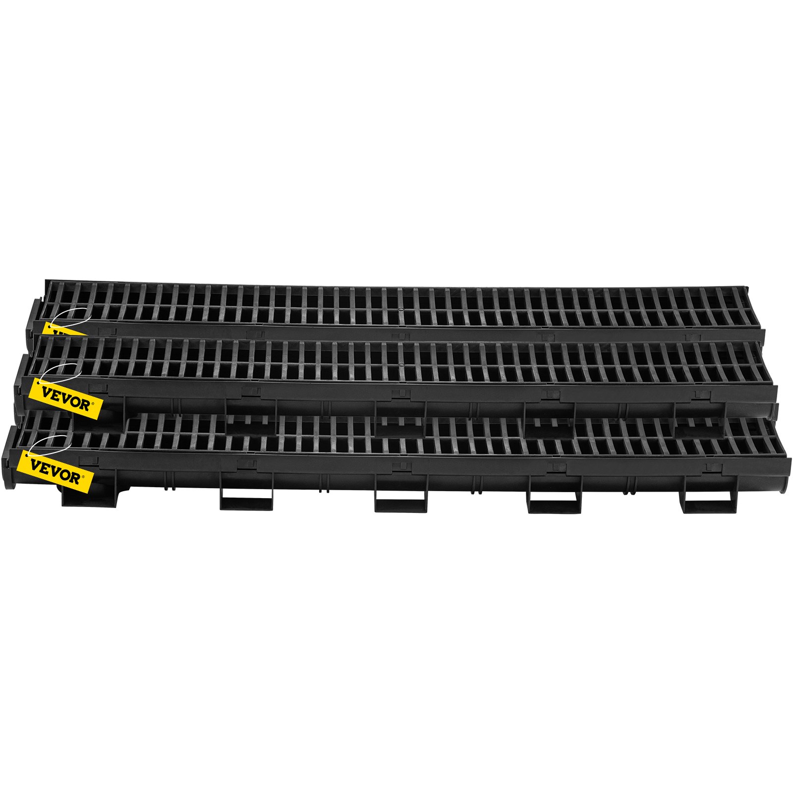 VEVOR Trench Drain System, Channel Drain with Plastic Grate, 5.7x3.1-Inch HDPE Drainage Trench, Black Plastic Garage Floor Drain, 5x39 Trench Drain Grate, with 5 End Caps, for Garden, Driveway-5 Pack