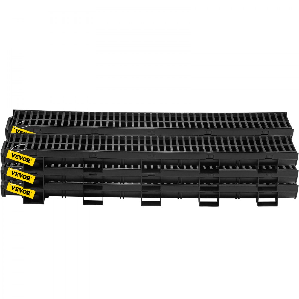 VEVOR Trench Drain System, Channel Drain with Plastic Grate, 5.8x3.1-Inch HDPE Drainage Trench, Black Plastic Garage Floor Drain, 6x39 Trench Drain Grate, with 6 End Caps, for Garden, Driveway-6 Pack