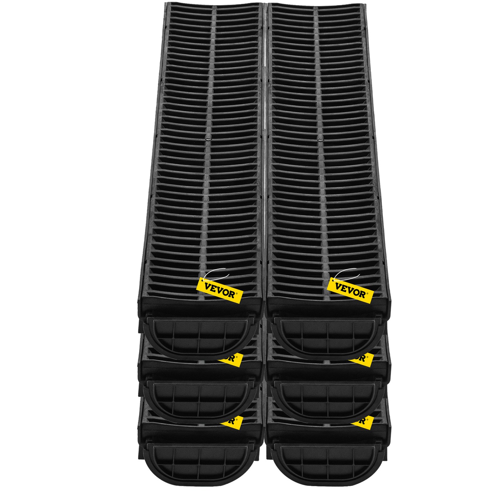 VEVOR Trench Drain System, Channel Drain with Plastic Grate, 5.8x3.1-Inch HDPE Drainage Trench, Black Plastic Garage Floor Drain, 6x39 Trench Drain Grate, with 6 End Caps, for Garden, Driveway-6 Pack