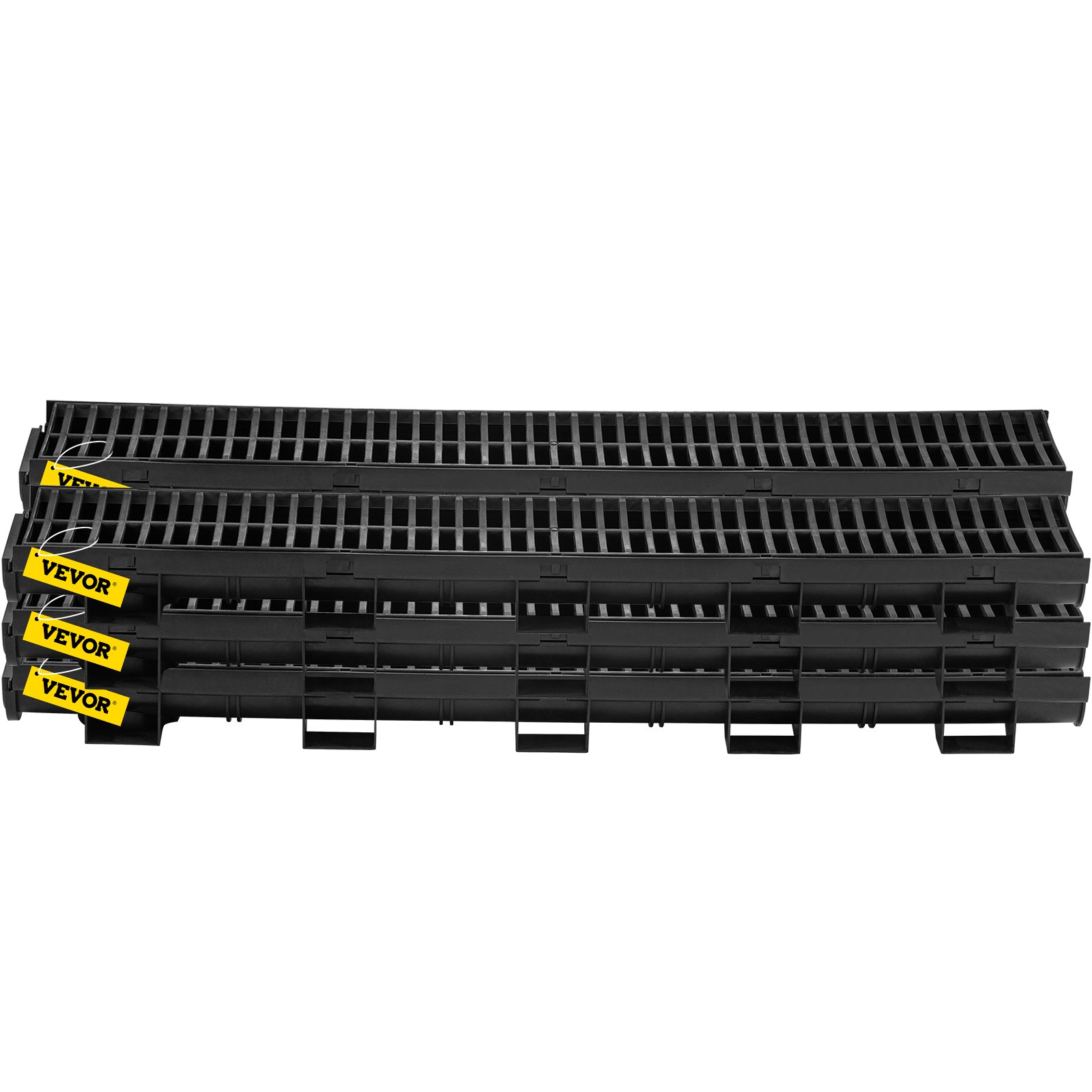 VEVOR Trench Drain System, Channel Drain with Plastic Grate, 5.8x3.1-Inch HDPE Drainage Trench, Black Plastic Garage Floor Drain, 6x39 Trench Drain Grate, with 6 End Caps, for Garden, Driveway-6 Pack