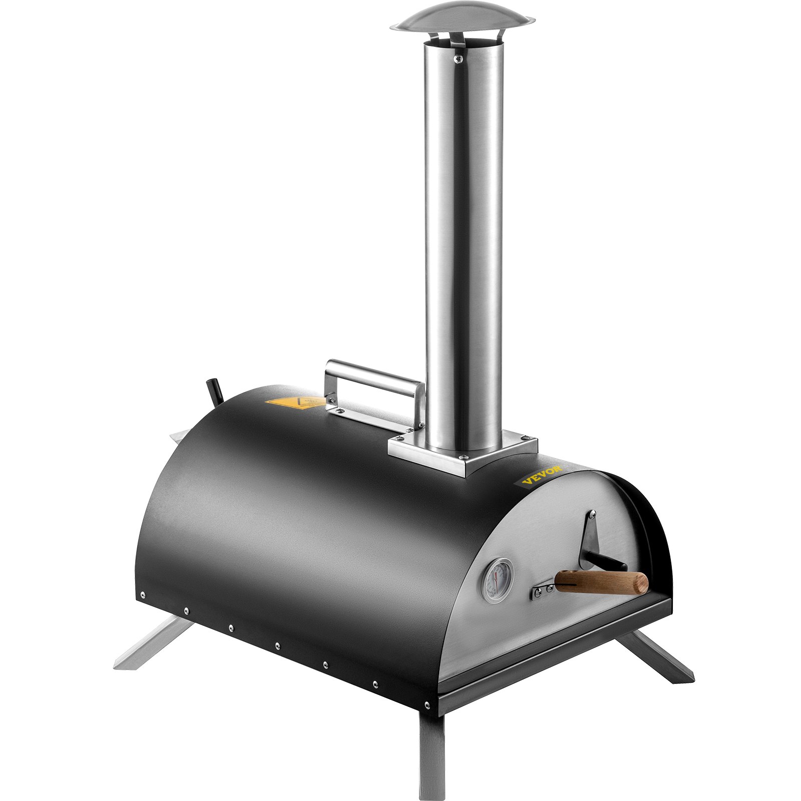 VEVOR outdoor pizza oven with stainless steel chimney and temperature gauge.
