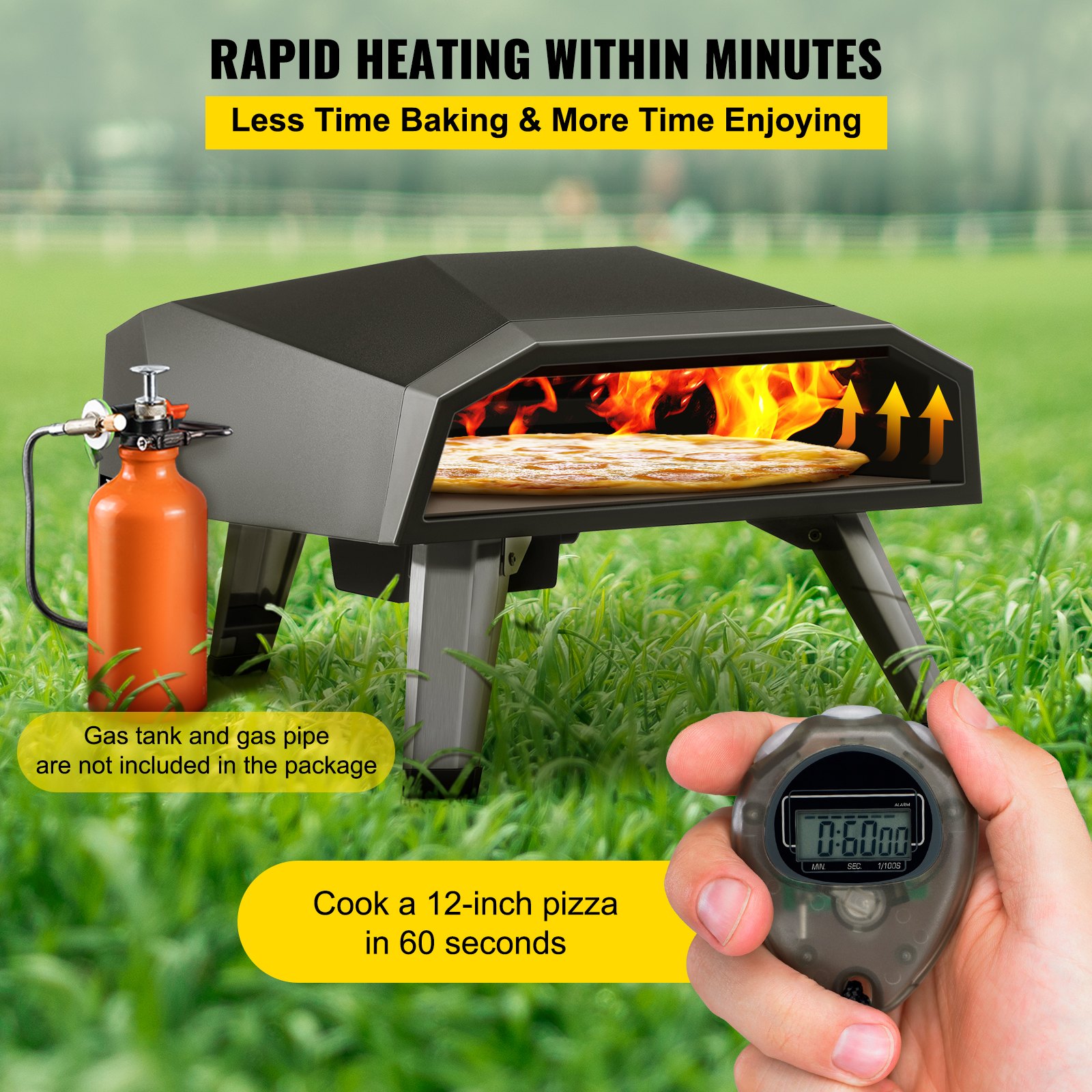 VEVOR Gas Pizza Oven, Stainless Steel Propane Pizza Oven, Gas Fire Pizza Oven with 12" Pizza Stone, Portable Gas Pizza Oven with Foldable Legs, Gas Powered Pizza Oven for Outdoor Camping-Global Patent