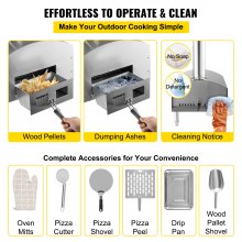VEVOR Wood Fired Oven 12" Portable Pizza Oven with Foldable Legs Pizza Oven Outdoor 932℉Max Temperature Stainless Steel Portable Wood Fired Pizza Oven with Complete Accessories for Outdoor Cooking