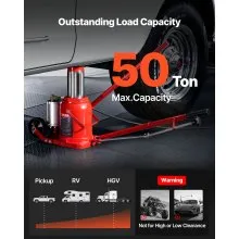 VEVOR Air Hydraulic Bottle Jack, 50 Ton (110231.5 lbs) Capacity, 10.4-16.1 Inch Lifting Range, Pneumatic/Manual Heavy Duty Welded Bottle Jack with Pump for Car, SUV, Pickup, Truck, RV Auto Repair, Red