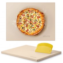 VEVOR Pizza Stone, 15 x 12 in Rectangular Cordierite Pizza Stone, Extra Large Baking-Stone with Scraper, 0.6 in Thick Heat-Resistant Cordierite, for Kitchen Oven, Baking Bread & Pizzas, BBQ Grilling