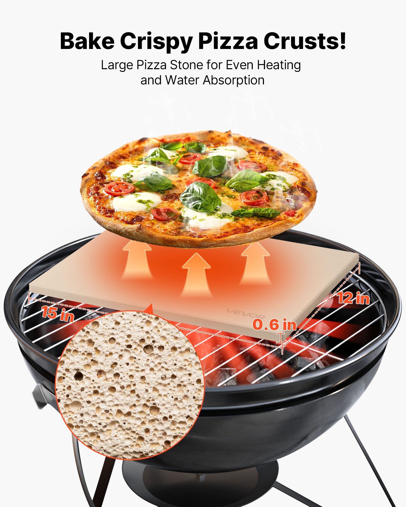 VEVOR Pizza Stone, 38 x 30 cm Rectangular Cordierite Pizza Stone, Extra Large Baking-Stone with Scraper, 15 mm Thick Heat-Resistant Cordierite, for Kitchen Oven, Baking Bread & Pizzas, BBQ Grilling