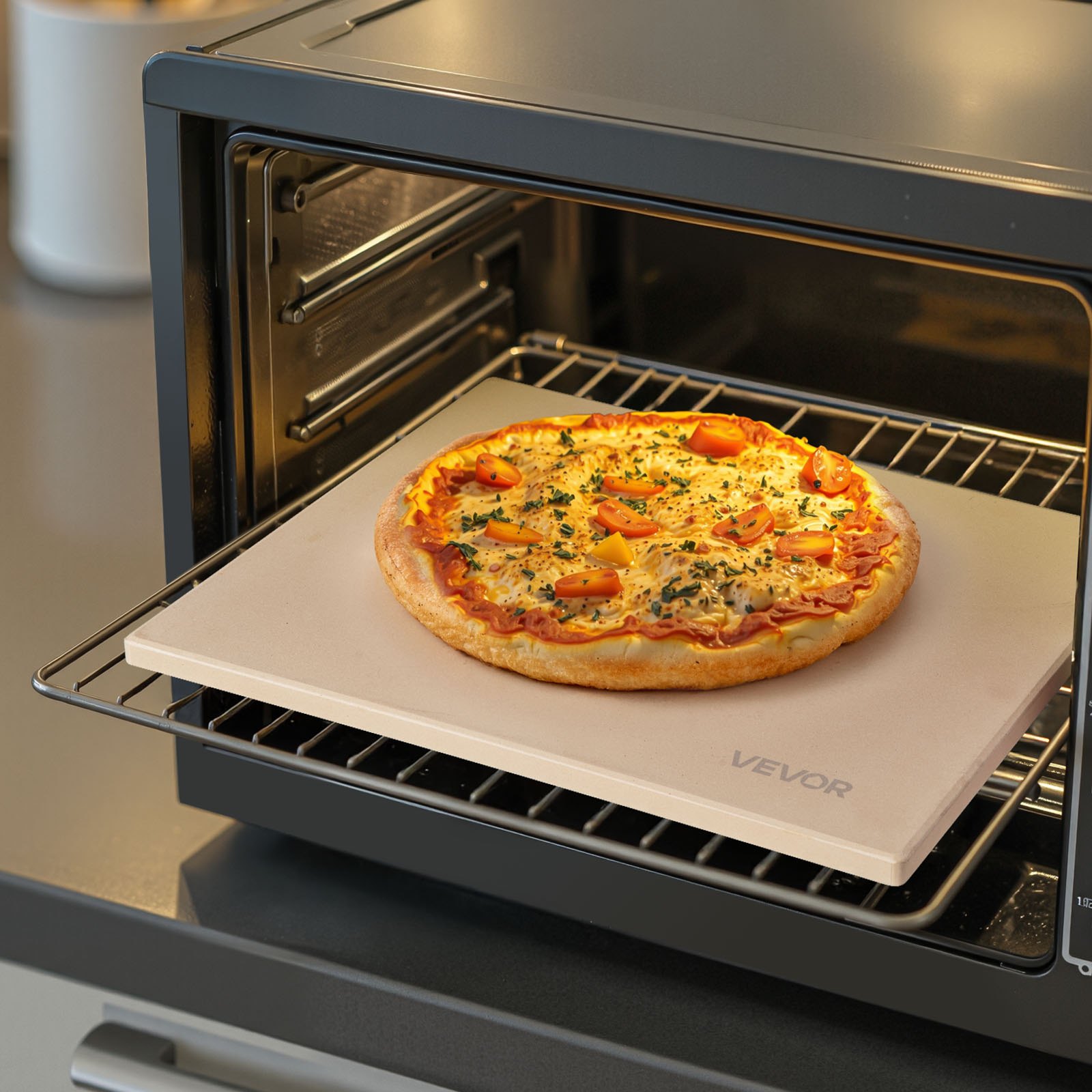 VEVOR Pizza Stone, 38 x 30 cm Rectangular Cordierite Pizza Stone, Extra Large Baking-Stone with Scraper, 15 mm Thick Heat-Resistant Cordierite, for Kitchen Oven, Baking Bread & Pizzas, BBQ Grilling