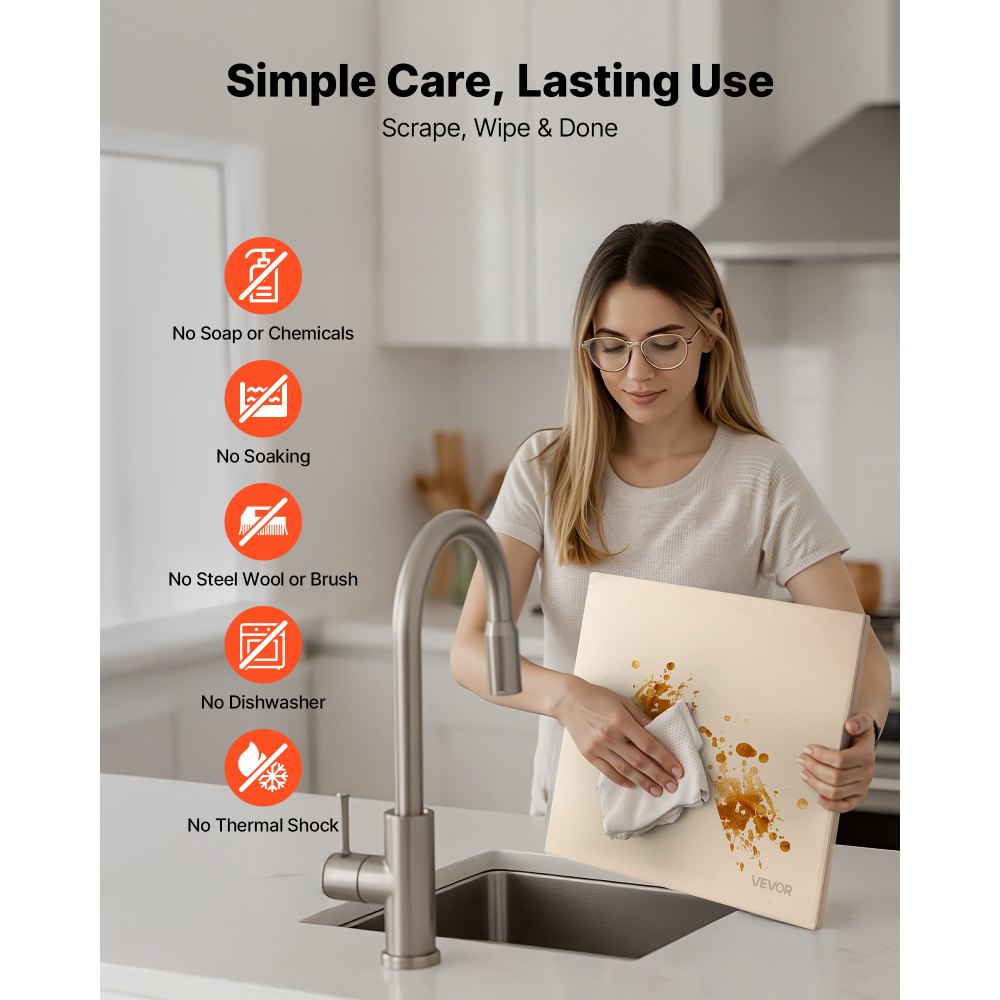 VEVOR Pizza Stone, 406 x 355 mm Rectangular Cordierite Pizza Stone, Extra Large Baking-Stone with Scraper, 15 mm Thick Heat-Resistant Cordierite, for Kitchen Oven, Baking Bread & Pizzas, BBQ Grilling