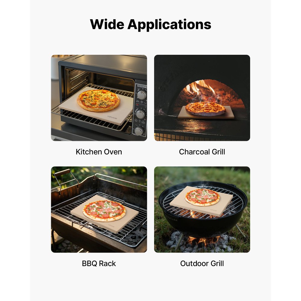 VEVOR Pizza Stone, 406 x 355 mm Rectangular Cordierite Pizza Stone, Extra Large Baking-Stone with Scraper, 15 mm Thick Heat-Resistant Cordierite, for Kitchen Oven, Baking Bread & Pizzas, BBQ Grilling