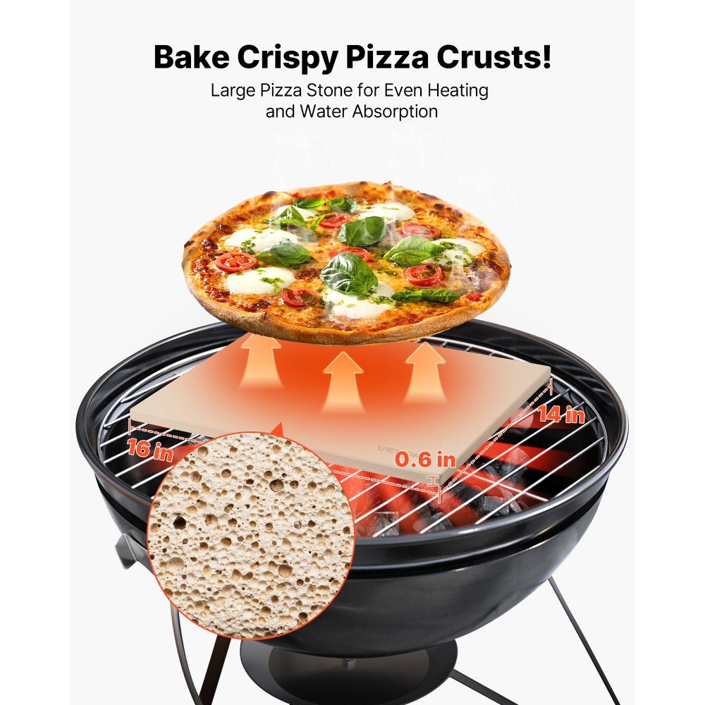 VEVOR Pizza Stone, 16 x 14 in Rectangular Cordierite Pizza Stone, Extra Large Baking-Stone with Scraper, 0.6 in Thick Heat-Resistant Cordierite, for Kitchen Oven, Baking Bread & Pizzas, BBQ Grilling