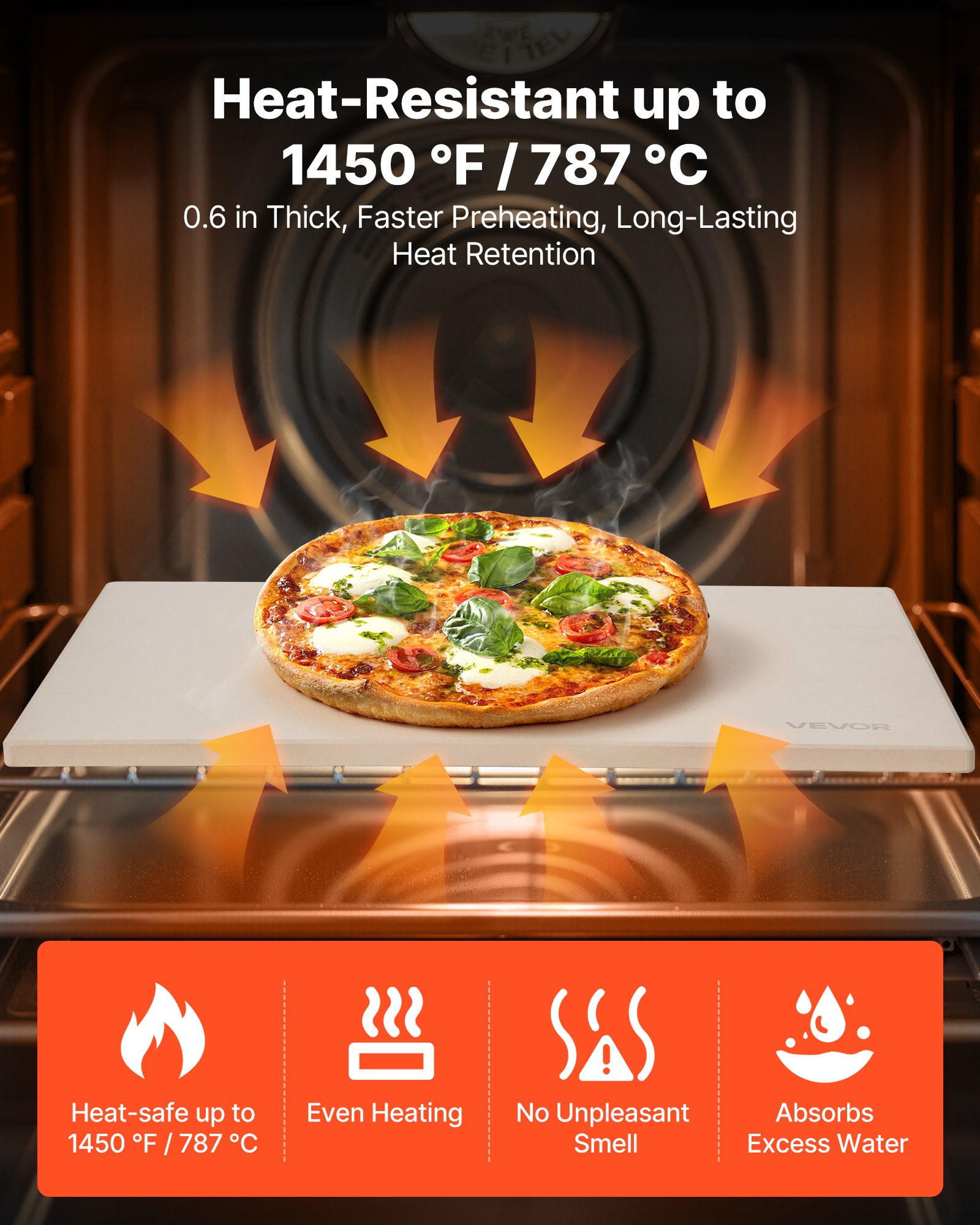 VEVOR Pizza Stone, 406 x 355 mm Rectangular Cordierite Pizza Stone, Extra Large Baking-Stone with Scraper, 15 mm Thick Heat-Resistant Cordierite, for Kitchen Oven, Baking Bread & Pizzas, BBQ Grilling