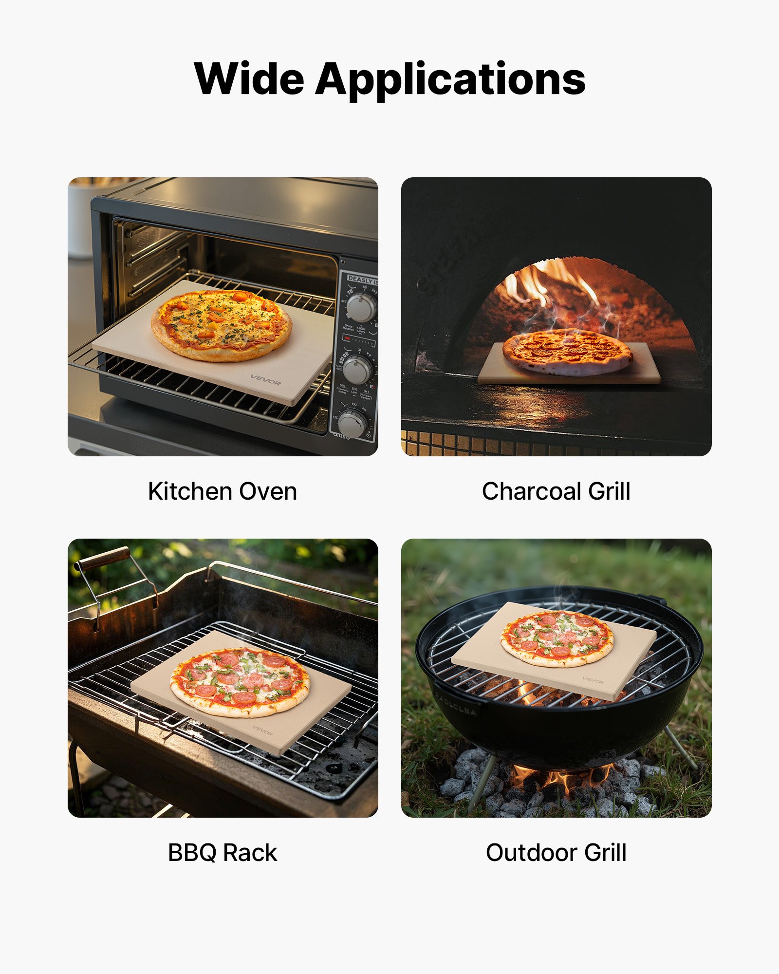 VEVOR Pizza Stone, 406 x 355 mm Rectangular Cordierite Pizza Stone, Extra Large Baking-Stone with Scraper, 15 mm Thick Heat-Resistant Cordierite, for Kitchen Oven, Baking Bread & Pizzas, BBQ Grilling