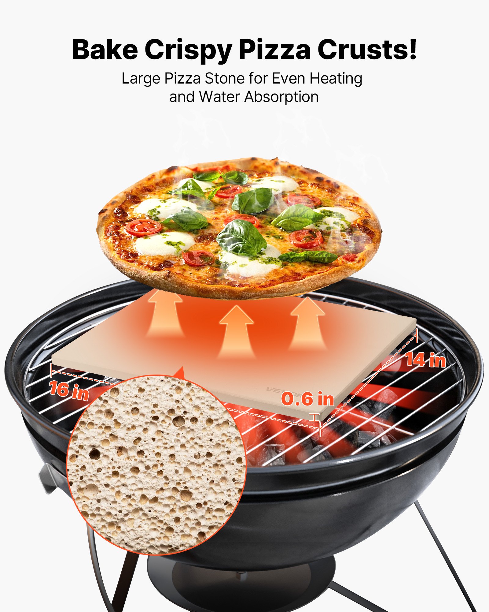 VEVOR Pizza Stone, 16 x 14 in Rectangular Cordierite Pizza Stone, Extra Large Baking-Stone with Scraper, 0.6 in Thick Heat-Resistant Cordierite, for Kitchen Oven, Baking Bread & Pizzas, BBQ Grilling