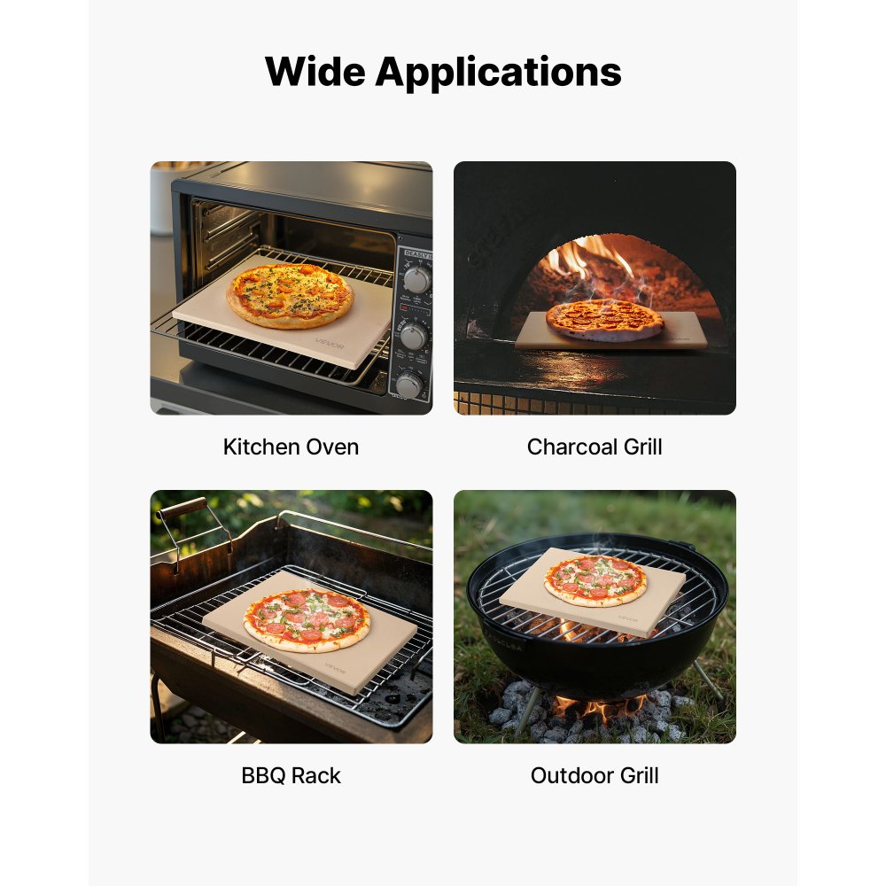 VEVOR Pizza Stone, 508 x 355 mm Rectangular Cordierite Pizza Stone, Extra Large Baking-Stone with PP Scraper, 17 mm Thick Heat-Resistant Cordierite, for Oven, Baking Bread & Pizzas, BBQ Grilling