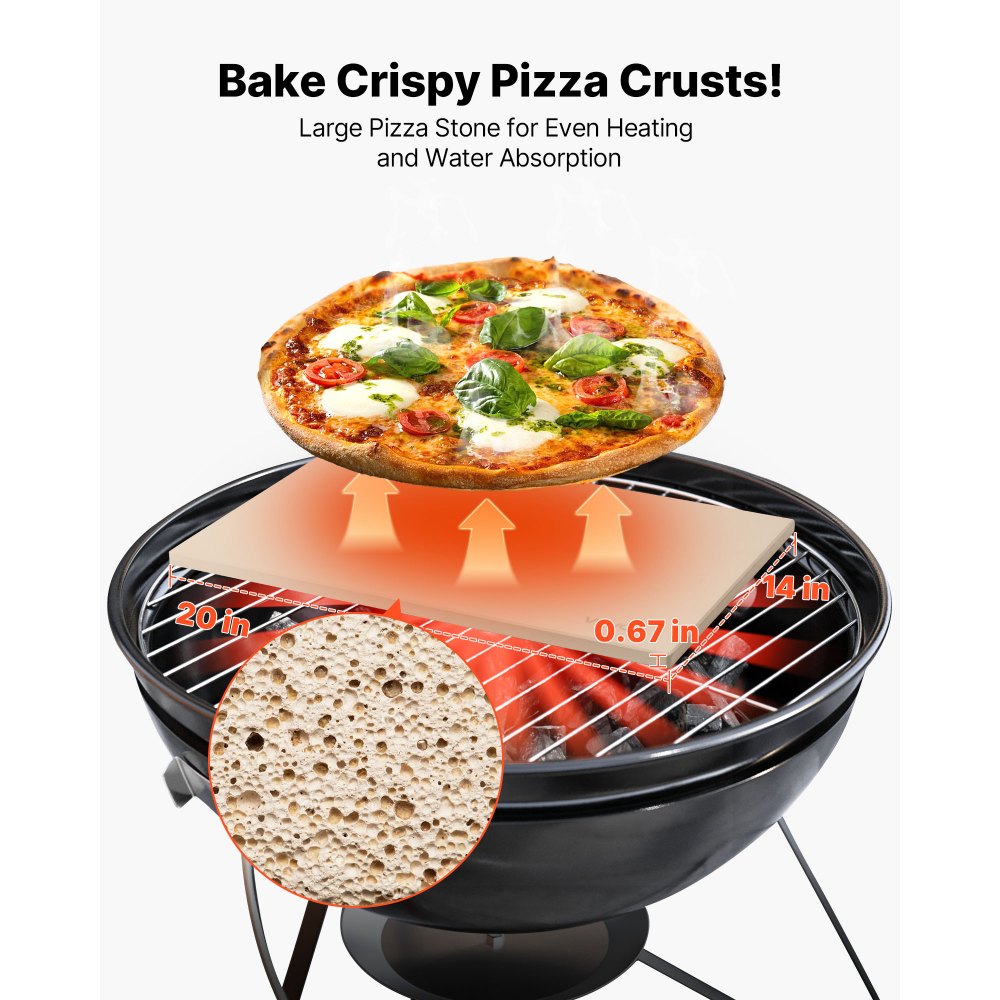 VEVOR Pizza Stone, 508 x 355 mm Rectangular Cordierite Pizza Stone, Extra Large Baking-Stone with PP Scraper, 17 mm Thick Heat-Resistant Cordierite, for Oven, Baking Bread & Pizzas, BBQ Grilling