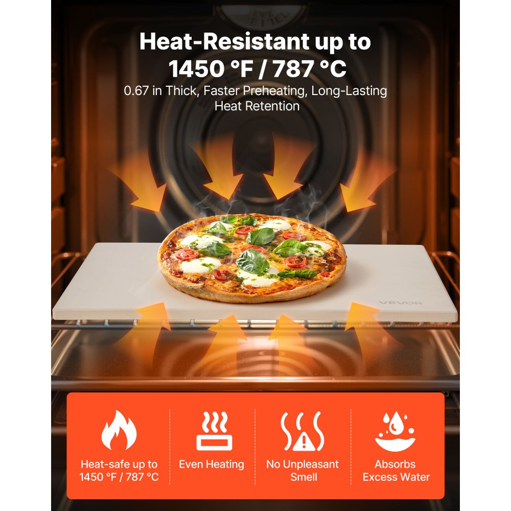 VEVOR Pizza Stone, 508 x 355 mm Rectangular Cordierite Pizza Stone, Extra Large Baking-Stone with PP Scraper, 17 mm Thick Heat-Resistant Cordierite, for Oven, Baking Bread & Pizzas, BBQ Grilling