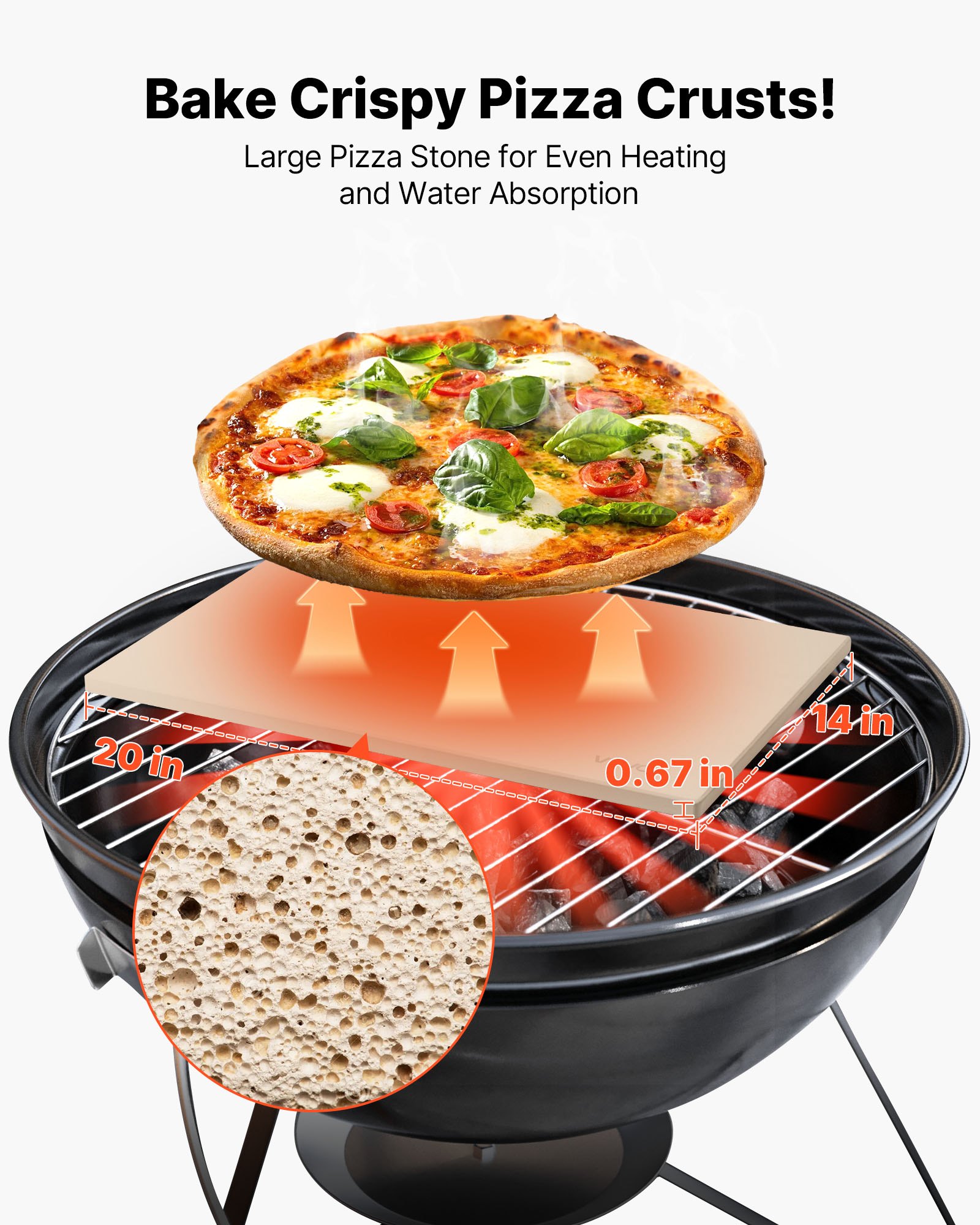 VEVOR Pizza Stone, 20 x 14 in Rectangular Cordierite Pizza Stone, Extra Large Baking-Stone with PP Scraper, 0.67 in Thick Heat-Resistant Cordierite, for Oven, Baking Bread & Pizzas, BBQ Grilling