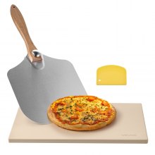 VEVOR Pizza Stone, 508 x 355 mm Rectangular Cordierite Pizza Stone, Extra Large Baking-Stone with Aluminum Peel, 15 mm Thick Heat-Resistant Cordierite, for Oven, Baking Bread & Pizzas, BBQ Grilling