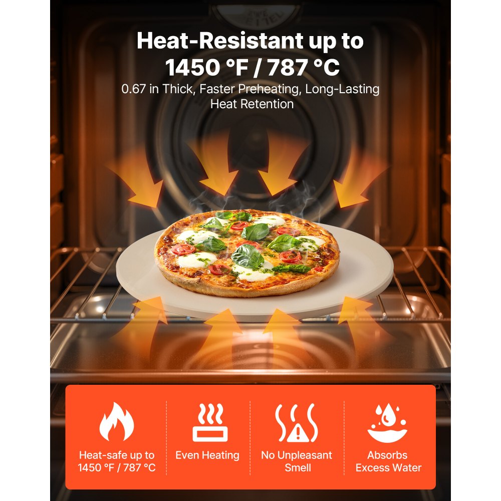 VEVOR Pizza Stone, 381 mm Round Cordierite Pizza Stone, Extra Large Baking-Stone with Aluminum Peel, 17 mm Thickness Heat-Resistant Cooking Cordierite, for Kitchen Oven, Baking Pizzas, BBQ Grilling