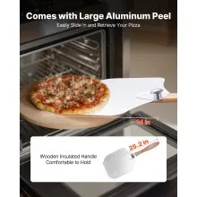 VEVOR Pizza Stone, 15 in Round Pizza Stone,  0.67 in Large Cordierite Baking-Stone with Metal Peel, Scrape, 1450℉ Heat-Resistant Cooking Stones, for Kitchen Oven, Baking Pizzas, BBQ Grilling