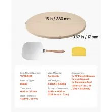 VEVOR Pizza Stone, 15 in Round Pizza Stone,  0.67 in Large Cordierite Baking-Stone with Metal Peel, Scrape, 1450℉ Heat-Resistant Cooking Stones, for Kitchen Oven, Baking Pizzas, BBQ Grilling