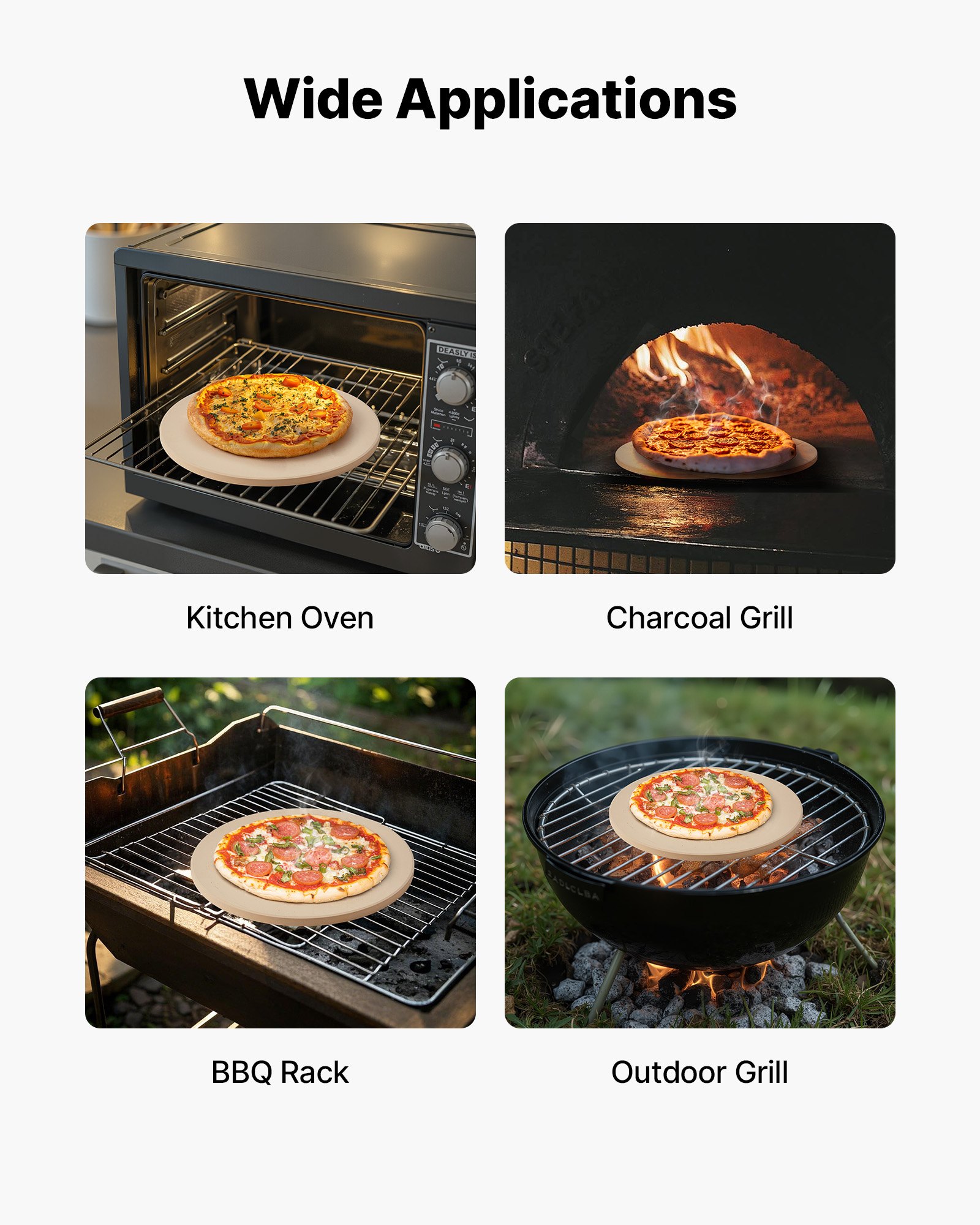 VEVOR Pizza Stone, 381 mm Round Cordierite Pizza Stone, Extra Large Baking-Stone with Aluminum Peel, 17 mm Thickness Heat-Resistant Cooking Cordierite, for Kitchen Oven, Baking Pizzas, BBQ Grilling