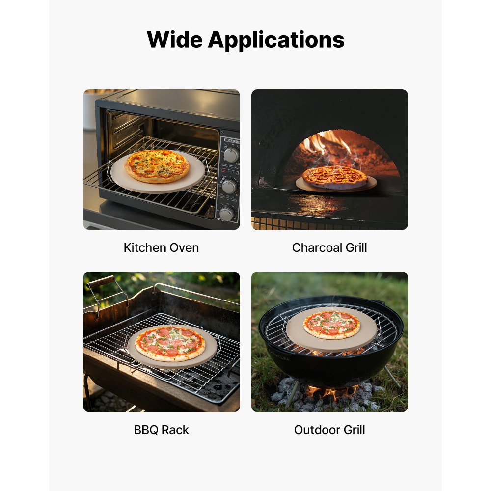 VEVOR Pizza Stone, 406 mm Round Cordierite Pizza Stone, Extra Large Baking-Stone with a Durable Stand, 17 mm Thickness Heat-Resistant Cooking Cordierite, for Kitchen Oven, Baking Pizzas, BBQ Grilling