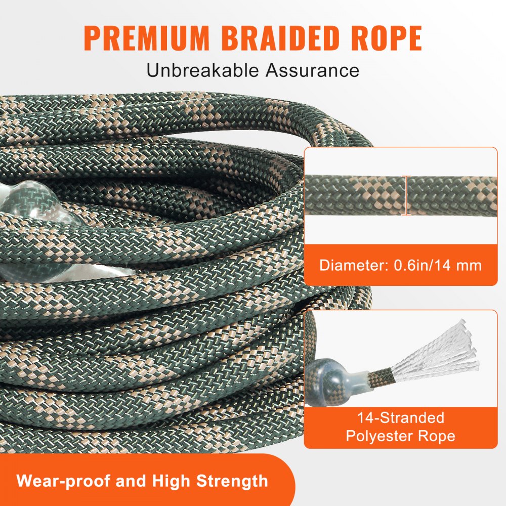 VEVOR Tree Stand Safety Rope 30 ft/91.44 m Treestand Lifeline Rope 0.6'' 30KN