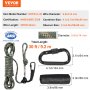 VEVOR Tree Stand Safety Rope, 30 ft/91.44 m Treestand Lifeline Rope 30KN Breaking Tension, 0.6'' Hunting Safety Line with Prusik Knot, 2pcs Carabiner and Silencer, for Treestrap and Climbing