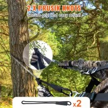 VEVOR Tree Stand Safety Rope, 30 ft/91.44 m Treestand Lifeline Rope 30KN Breaking Tension, 0.6'' Hunting Safety Line with Prusik Knot, 2pcs Carabiner and Silencer, for Treestrap and Climbing