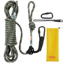 VEVOR Tree Stand Safety Rope, 30 ft/91.44 m Treestand Lifeline Rope 30KN Breaking Tension, 0.6'' Hunting Safety Line with Prusik Knot, 2pcs Carabiner and Silencer, for Treestrap and Climbing