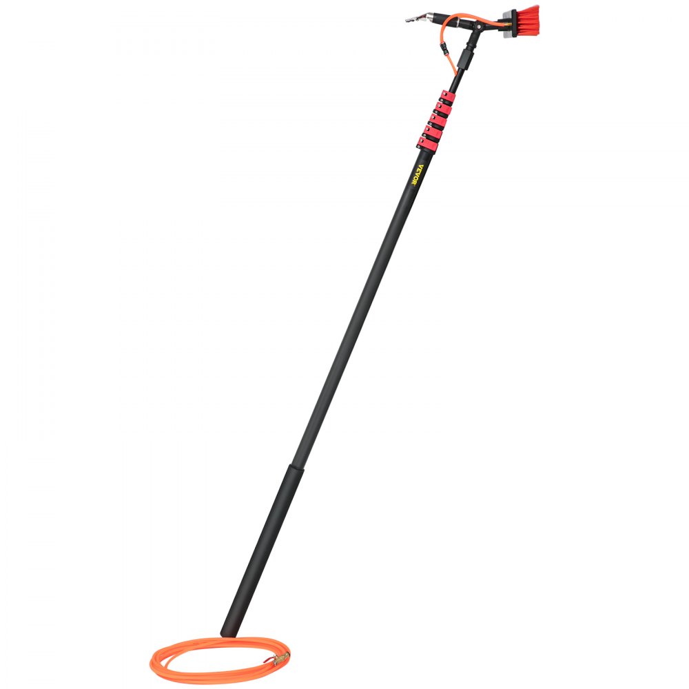 VEVOR Water Fed Pole Kit, 20ft Length Water Fed Brush w/ Squeegee, 6m Water Fed Cleaning System, 3-in-1 Aluminum Outdoor Window Cleaner w/ 23' Hose, Cleaning Tool for Window Glass, Solar Panel
