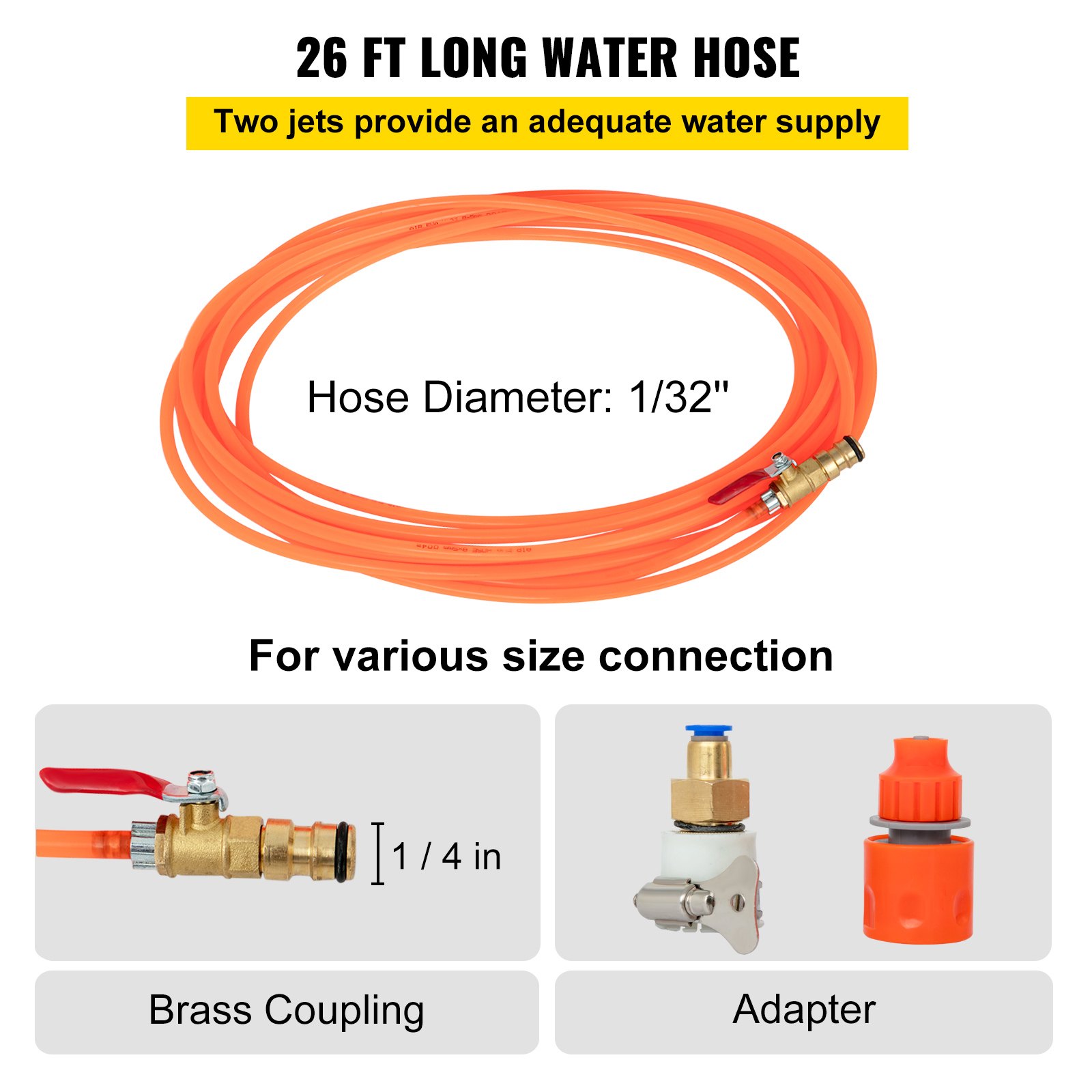 VEVOR Water Fed Pole Kit, 24ft Length Water Fed Brush w/ Squeegee, 7.2m Water Fed Cleaning System, 3-in-1 Aluminum Outdoor Window Cleaner w/ 26' Hose, Cleaning Tool for Window Glass, Solar Panel