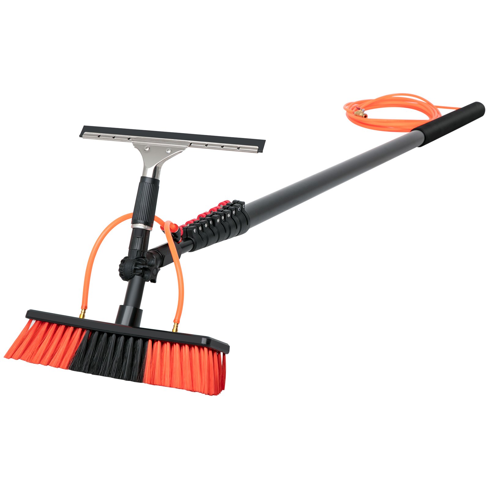 VEVOR Water Fed Pole Kit, 24ft Length Water Fed Brush w/ Squeegee, 7.2m Water Fed Cleaning System, 3-in-1 Aluminum Outdoor Window Cleaner w/ 26' Hose, Cleaning Tool for Window Glass, Solar Panel